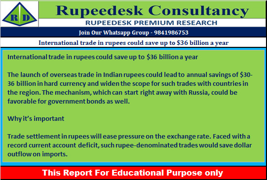 International trade in rupees could save up to $36 billion a year - Rupeedesk Reports - 13.07.2022