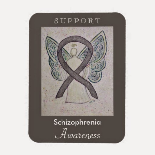 Support Schizophrenia Awareness Ribbon Silver Angel Art Personalized Magnets Gifts