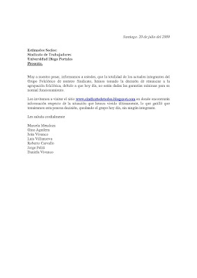 Formato carta renuncia sindicato chile