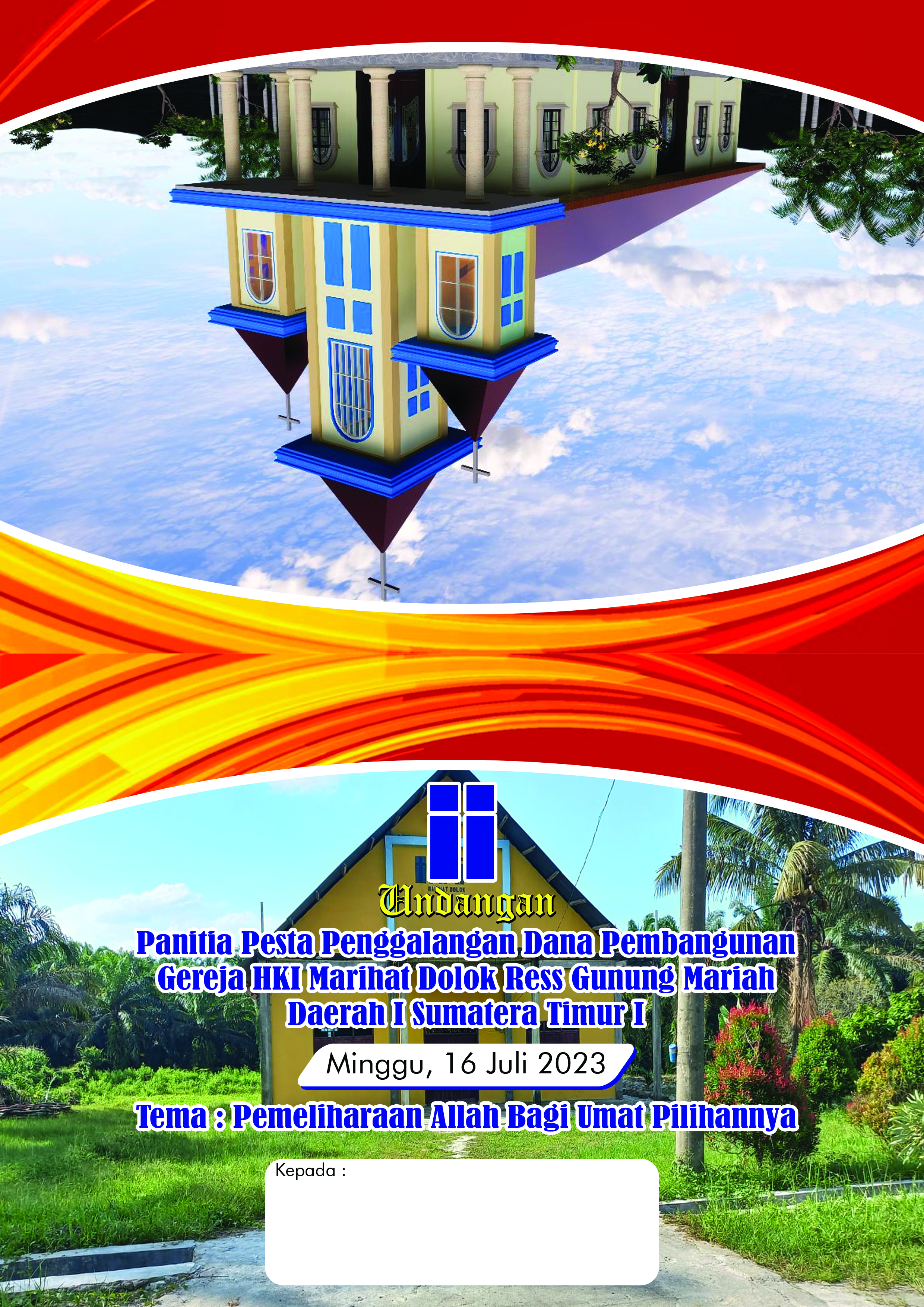 Undangan Acara Penggalangan Dana Pembangunan Gereja HKI Marihat Dolok, Resort Gunung Mariah