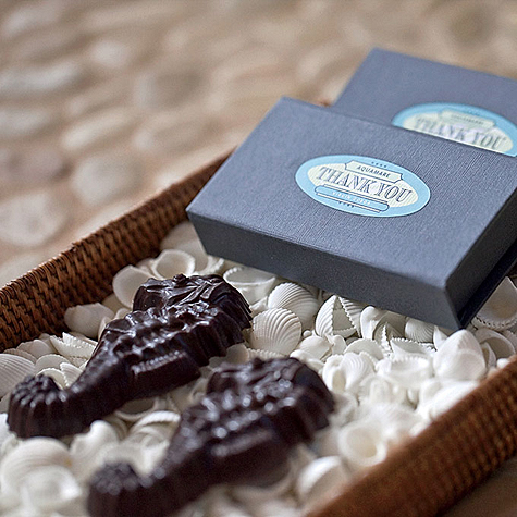 Beach Wedding Favor - Chocolate Seahorses in Custom Boxes