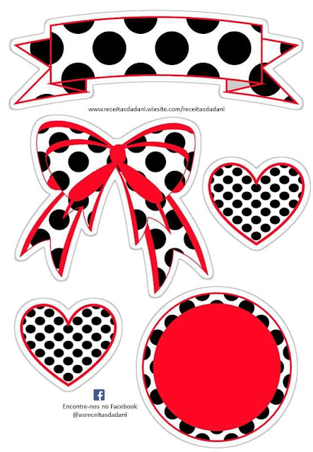 Red, White and Black Polka Dots Free Printable  Quinceanera Cake Toppers.