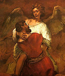 Jacob Wrestling with the Angel - Painting by Rembrandt Van Ryn