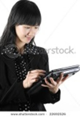 A Lady Holding Tablet Pc with smile