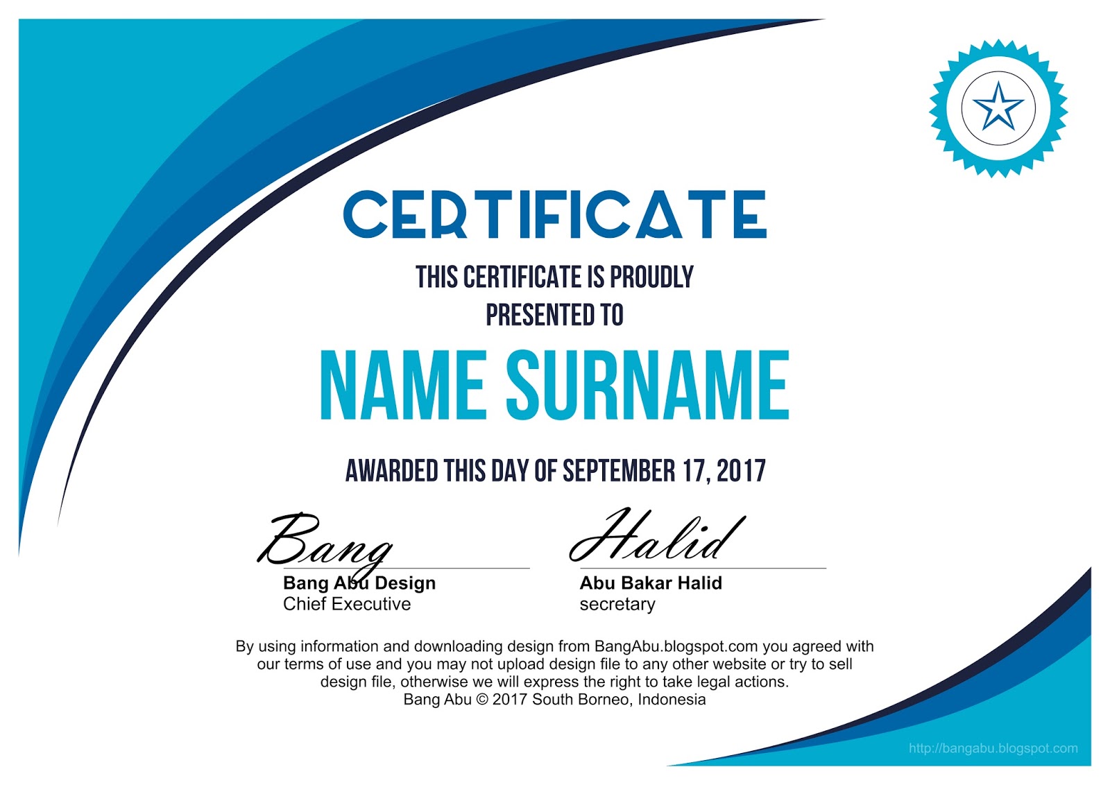 Blank Certificate Background - Minima Blue - Bang Abu Design