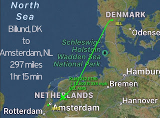 KLM flight path from Billund to Amsterdam