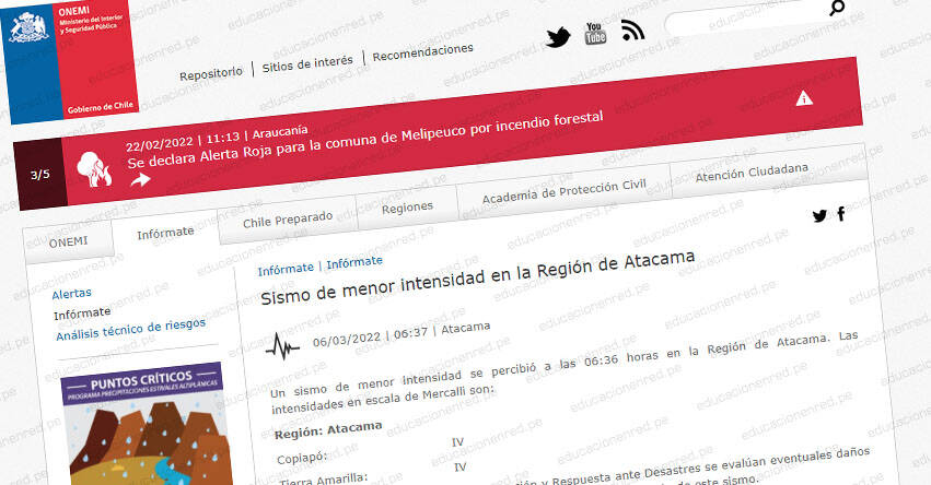 Temblor en Chile de Magnitud 5.4 (Hoy Domingo 6 Marzo 2022) Sismo - Epicentro - Copiapó - Atacama - Tierra Amarilla - ONEMI