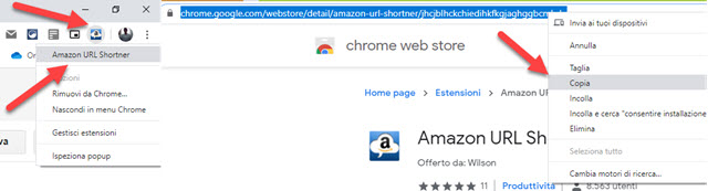 copiare indirizzo di un addon di chrome