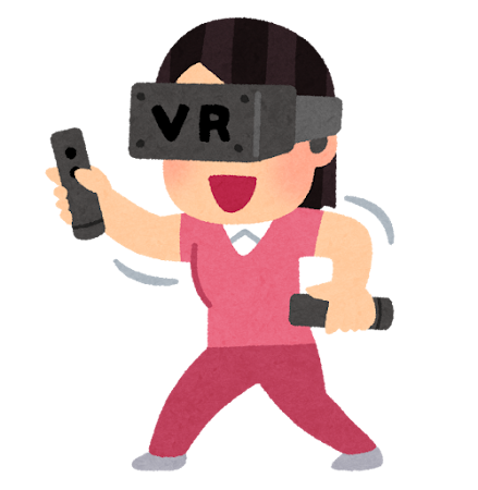 VRゲームをプレイする人のイラスト（女性・モーションコントローラー）