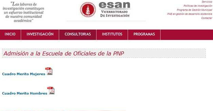 Resultados Escuela de Oficiales EO-PNP ESAN 2013 (21 Abril) Examen Conocimiento - Psicométrico - Policía Nacional del Perú - www.pnp.gob.pe