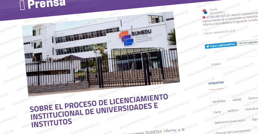 COMUNICADO SUNEDU: Es falso que universidades que pierdan licenciamiento puedan funcionar como institutos - www.sunedu.gob.pe