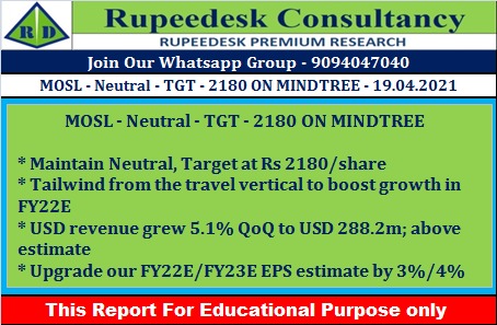 MOSL - Neutral - TGT - 2180 ON MINDTREE - Rupeedesk Reports