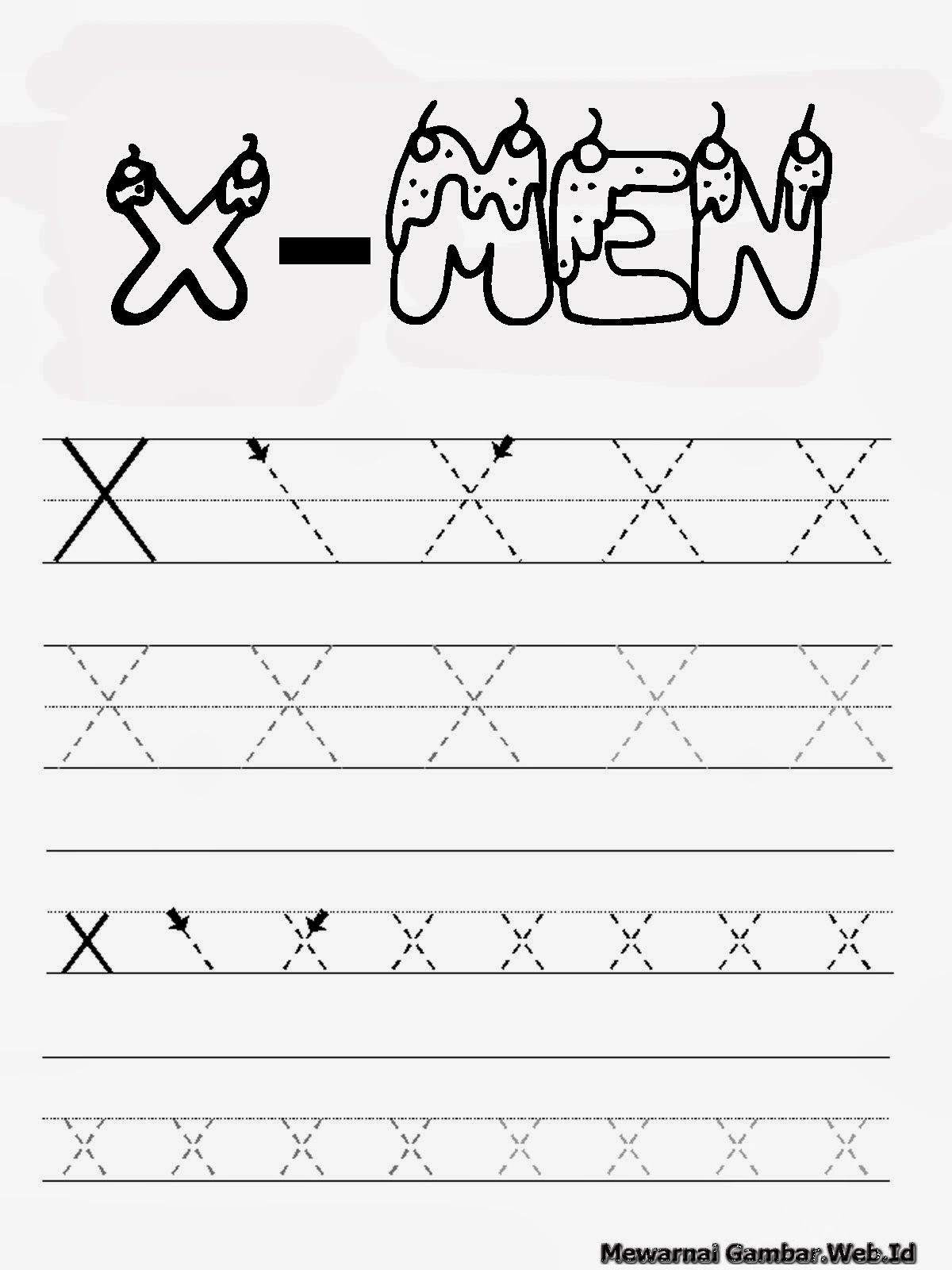 Belajar Menulis Huruf Alfabet X  Mewarnai Gambar