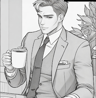 business man drinks coffee coloring page