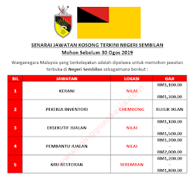 Senarai Jawatan Kosong Terkini Negeri Sembilan - Mohon Sebelum 30 Ogos 2019