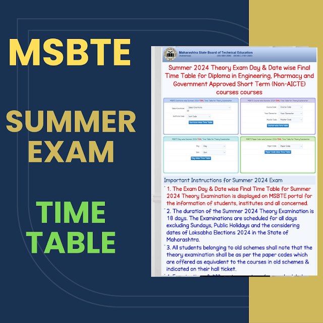 MSBTE Diploma Summer 2024 Exam Time Table