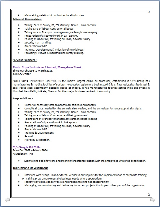 RESUME BLOG CO: Resume Sample of Diploma & MBA in HR Management working as Asst.Manager HR ...