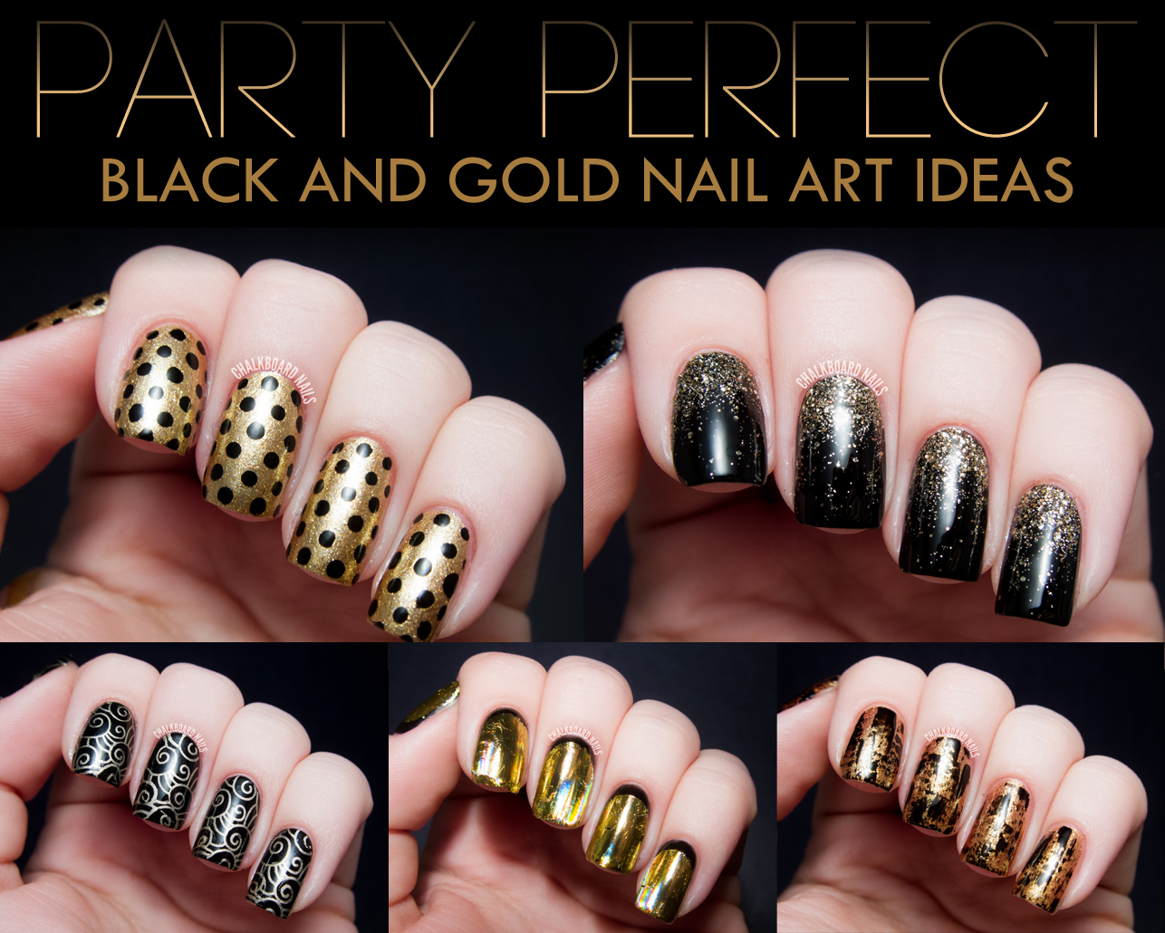 Party Perfect Black And Gold Nail Art Ideas Chalkboard Nails