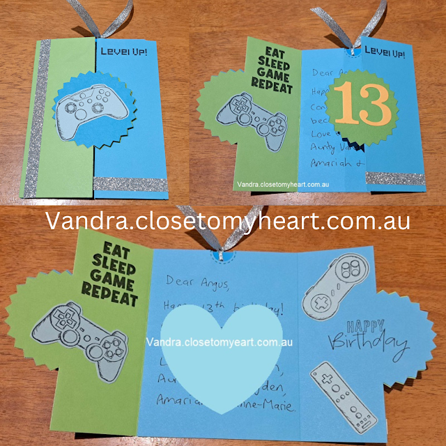 #CTMHVandra, Colour dare, cardmaking, Cricut Design Space, thin cuts, fussy cutting, pocket cards, hidden compartment, Level up Stamp Set, Gaming, Gamer, controller, birthday card, 3D Foam, voucher