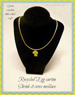 Recycled egg carton shrink-it cross necklace