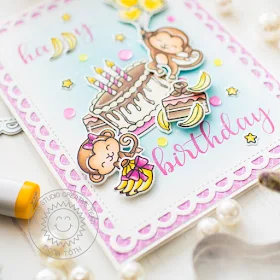 Sunny Studio Stamps: Make A Wish Love Monkey Frilly Frames Birthday Card by Mona Toth