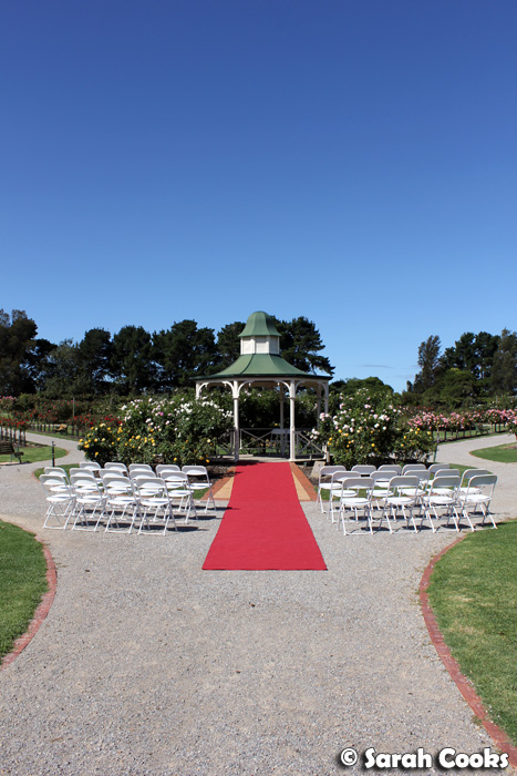 The gazebo in the centre of the Rose Garden set up for a wedding