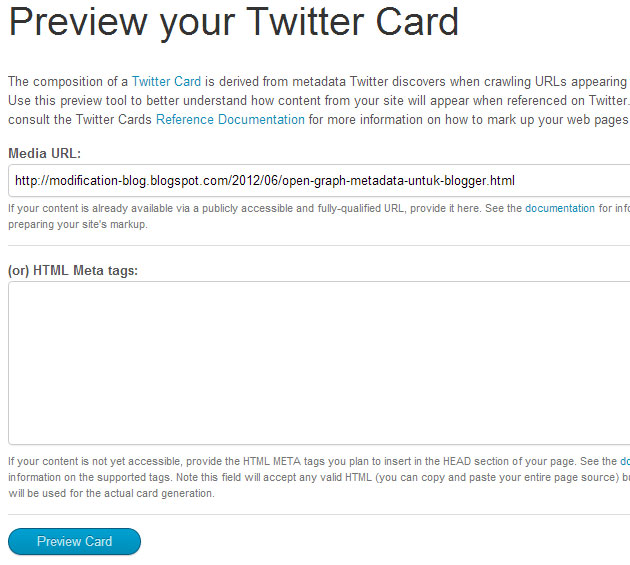 Preview Tool Twitter Cards