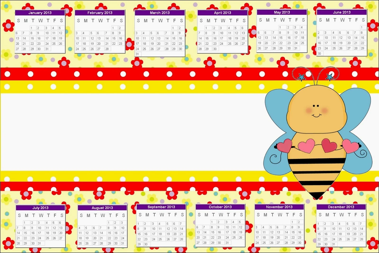 Bees Free Printable Calendar 2012.