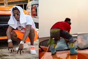 Shatta Wale gets angry & destroys the windscreen of his expensive Dodge Charger car (Video)