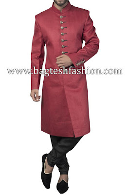 Classic Red Linen Wedding Sherwani