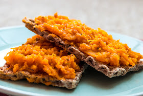 Roasted butternut pumpkin spread on Ryvita crispbread for a quick and easy snack