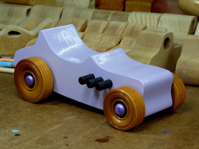 Wooden Toy Car - Hot Rod Freaky Ford - T Bucket - MDF - Lavender - Amber Shellac - Metallic Purple