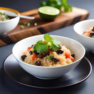 Quinoa and black bean bowl with lime juice and fresh cilantro