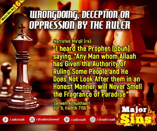 Major Sin no.16. WRONGDOING, DECEPTION OR OPPRESSION BY THE RULER