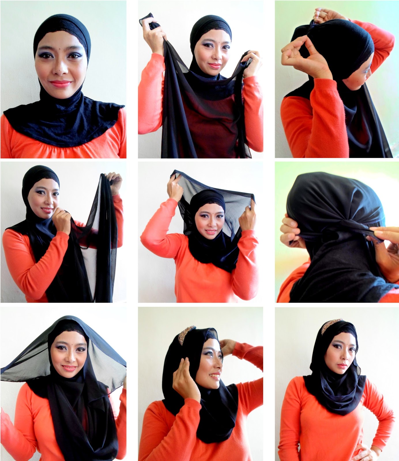 30 Gambar Menarik Tutorial Hijab Paris Warna Hitam Paling Baru