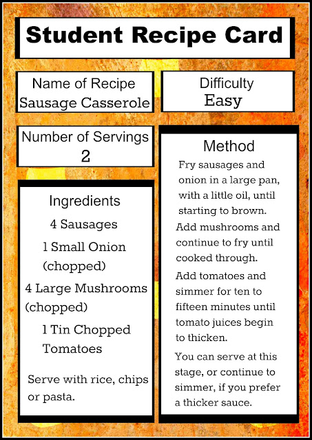 An easy recipe card for students, with just a few cheap ingredients and not much time! 