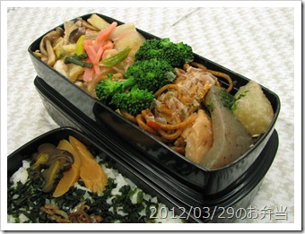 肉野菜炒め＆焼きそば弁当(2012/03/29)