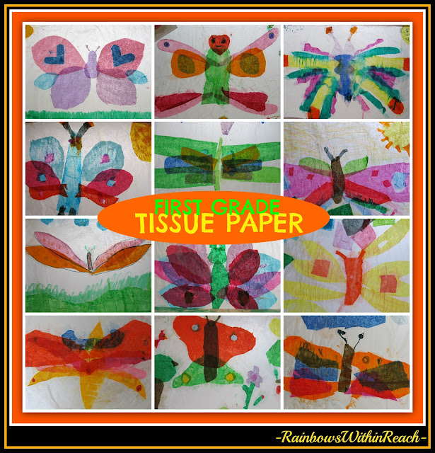 Tissue Paper Butterfly 'Sun-Catchers' by First Graders