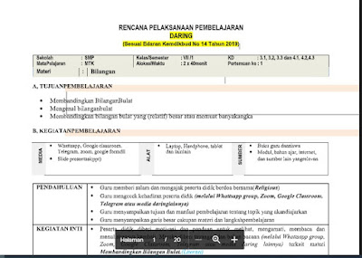 RPP Daring Matematika Kelas 7 Semester 2