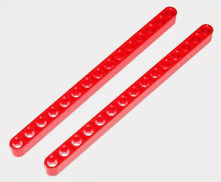 LEGO 2 Red Technic Mindstorms Liftarms 1x15 Thick 9398