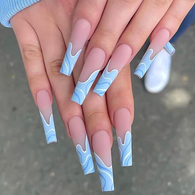 Ocean-Inspired Blues Coffin Nail