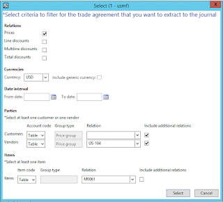 Trade agreement selection form