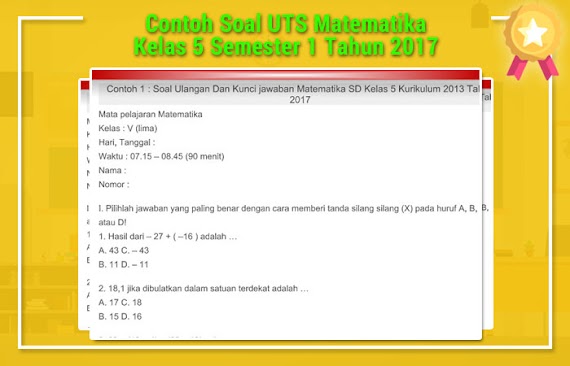 Soal Uts Matematika Semester 1 Kelas 5 Sd Kurikulum 2013