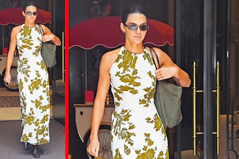  Kendall Jenner is Dressed a White-and-Green Floral Get Wearing Manhattan
