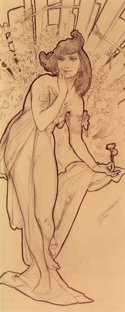Alphonse Mucha Carnation sketch G nderen milyonlarca zaman 704 AM
