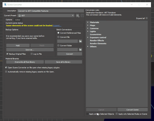 How to remove legacy elements by Scene converter in 3dsmax.