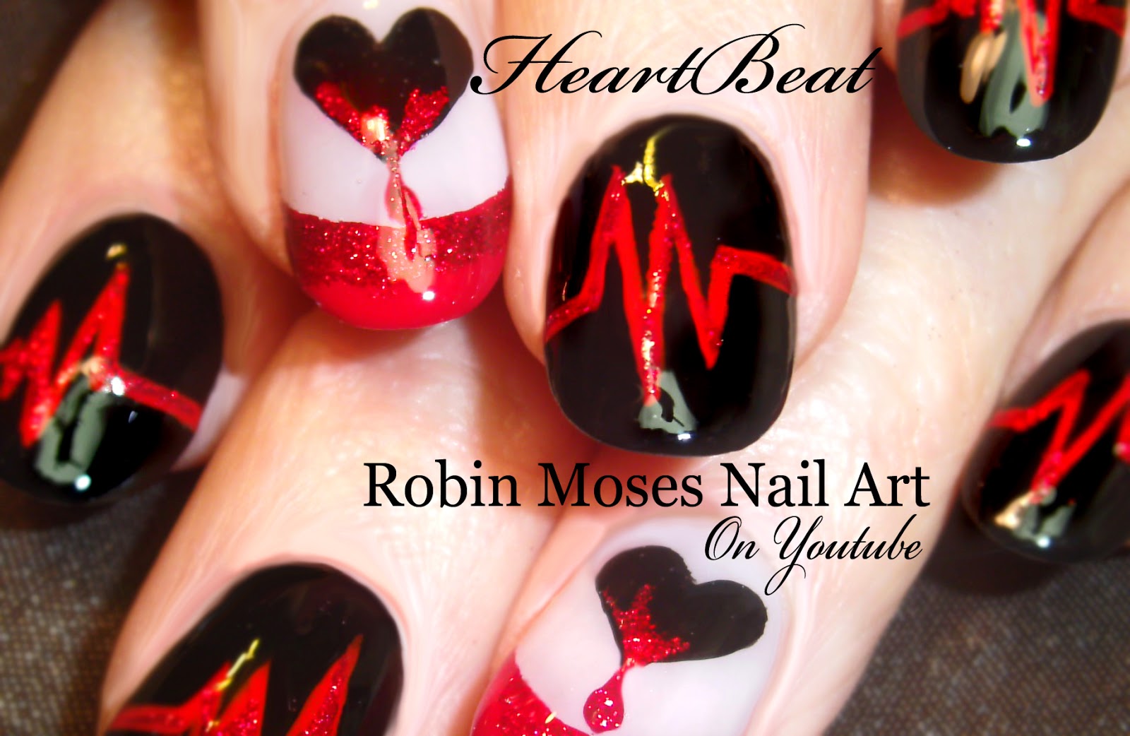 Valentine's Day heartbeat nail art design | Romantic nails, Heart nails,  Heart nail designs