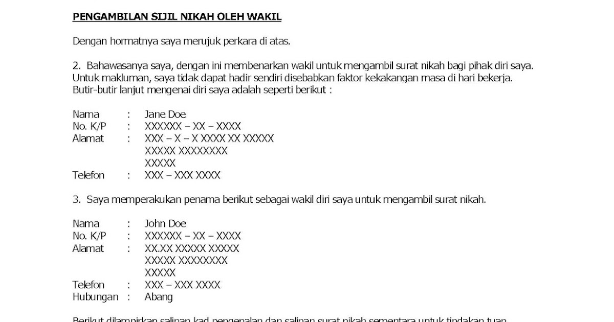 Contoh Surat Wakil Ambil Sijil Diploma