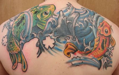 Koi Fish Upper Back Tattoo