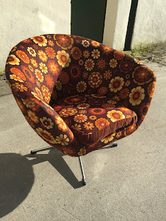 Retro 1970s Swivel Pod Chair Original Fabric - OCD Vintage Furniture Ireland